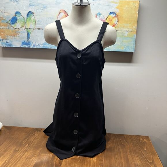 River Island UK Black Linen Button Down Mini Dress Women’s Size US 4 UK 8 - Picture 1 of 12